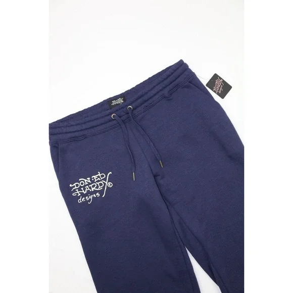 Ed Hardy Womens Broken Hearts Sweatpants Wide Leg Y2K Navy Eclipse L Fleece - Picture 4 of 16